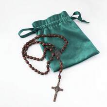 Rosary Beads Catholic For Women Handmade Wooden Catholic Rosay With Jes 1us Christ Crucifix Cross Real Healing Wooden Rosary Beads Yoga Meditation Prayer Bead Necklace - 棕色 - 查看 7