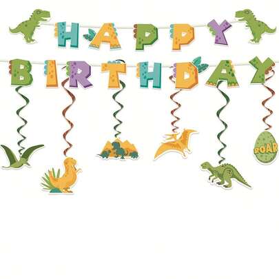 6/15pcs Dinosaur Rex Party Hanging Swirl Decorations - Vibrant Green Paper Ceiling Spirals With Colorful Dinosaur Cutouts For Birthday, Youngsters Shower, And Themed Events, Dinosaur Room Decorations