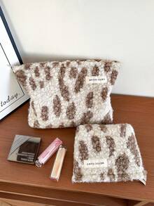 MEYOU FAIRY AGG, Curly Lamb Wool Leopard Print Makeup Bag, Soft Plush Zipper Cosmetic Bag, Large Capacity Portable Travel Storage Bag, Gift For Women And Girls - Multicolor - View 5