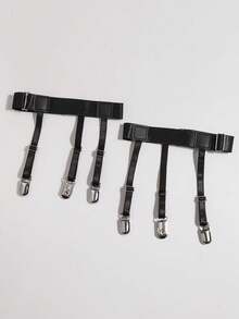 男士衬衫吊袜带（1件/2件装） - 可调节弹力袜式吊带，带防滑夹 - 军装风格 - 均码 - 采用耐用涤纶面料制成（购买1双，请订购2件） - 不锈钢扣 - 适合正装衬衫和正式场合，可调节的衬衫下摆夹和防滑锁扣，可作为男士时尚配饰，塞入裤腰