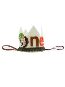 Cartoon Fox Crown Birthday Costume Headpiece, Handmade Felt Ball Party Hat With Jungle Lion Pattern For Holiday Events, Anime Lion Design Birthday Crown Party Hat