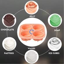 1pc 4-Grid Rose-Shaped Ice Cube Mold - Multifunctional Chocolate, Jelly, Cocktail, Whiskey Tray For RV Party, Kitchen, Refrigerator - Perfect For Bakery, Party, And Everyday Use - Multicolor - View 8
