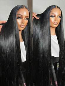 NATAN QD-TIZER 32" Black Long Straight Glueless Lace Front Wig - Heat Resistant Fiber, 180% Density For Women - Perfect For Daily Wear & Parties - Natural & Black - View 3