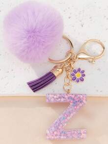 1个字母钥匙扣,可爱毛绒球钥匙圈,可挂在包包、背包、汽车上,是送给女孩的理想礼物,也可作为钱包和手提包的配饰,流苏钥匙扣,时尚包包挂饰 - 女士时尚配饰 - 薰衣草色 - 查看 30
