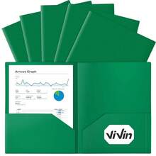 12-Pack Green Plastic Folders With Pockets, Fits 8.5 X 11 Inch Letter Size Papers, Poly Folders With 2 Pocket, For , Students, Teacher - Green - 查看 1