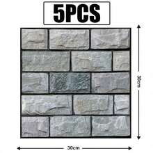 20片3D仿石自粘墙板，3D墙贴，适用于客厅、厨房、浴室、农舍风格装饰墙砖，防溅水 - 彩色 - 查看 18