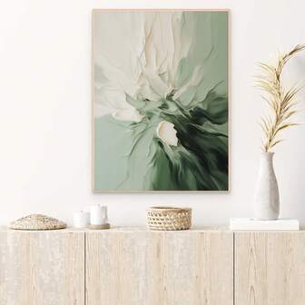 Frameless Modern Minimalist Green And Beige Abstract Wall Art - Suitable For Contemporary Home Decor, Wall Art Decoration