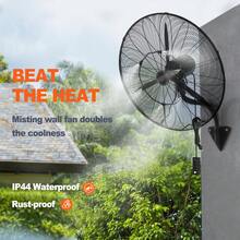 24 Inch Wall-Mount Misting Fan, 3-Speed IP44 Waterproof Oscillating Wall Fan, Max. 7000 CFM Wall Mounted Fan For Outdoor, Commercial, Residential, Greenhouse, Workshop, Patio, Black, ETL Listed - Xem 2