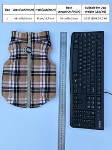 1pc Khaki Flannel Plaid Gourd Quilted Dog Coat With Back Zipper, Washable Pet Jacket Suitable For Large, Medium And Small Dogs, For Home Or Outdoor Wear - Khaki - View 15