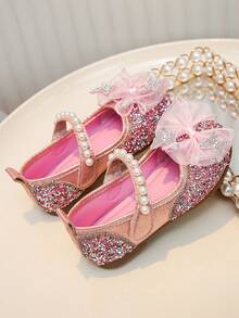 1 par de zapatos de niña con mariposas multicolor y decoración de strass, zapatos de princesa con suela suave y decoración de perlas, adecuados para primavera, verano, fiestas de cumpleaños, actuaciones escolares, zapatos etéreos y delicados - Rosa - Ver 5