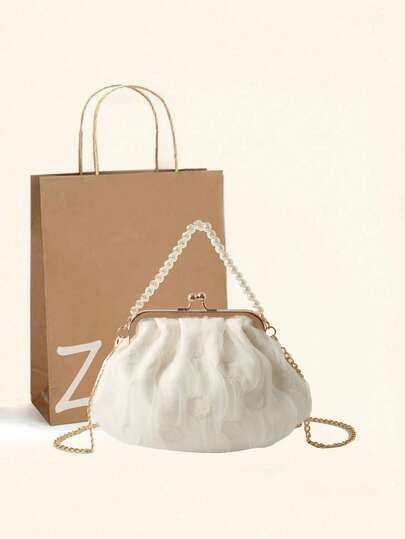 Söt spetskuvertväska, avslappnad mångsidig beige handväska, trendig mjuk kedjeväska lämplig för dagligt bruk, passar för mobiltelefon, shopping, dejting, present, fest, söt axelväska, veckad väska, molnväska