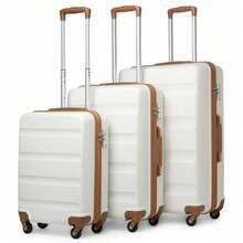0142pc-Cream & Brown Horizontal Design ABS Hard Shell Suitcase (19''/24''/28'') - TSA Lock - 24 Inch - View 3