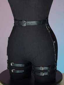 Fashion Pu Leather Leg Harness And Butt Harness, Punk Thigh Garter Belt Leg Harness, Rave Outfit Women's Belt. - 黑色 - 查看 4