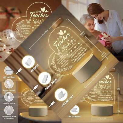 Teacher Appreciation Gift For Women - Ideal For Birthday And New Year Party, Office, Classroom, Bedside - Warm White LED Lamp