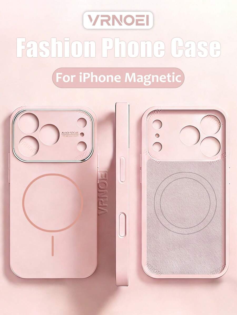 VRNOEI 时尚大窗口硅胶手机壳，兼容 17/11/12/13/14/15/16 Pro Max，全包式摄像头镜头保护壳，防震保护壳 - 粉色 - 查看 1