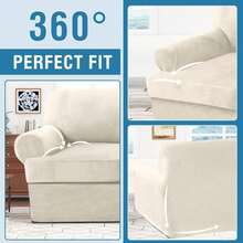 Trugenix-Sofa Cover 2 Piece T Cushion Armchair Slipcovers Velvet Couch Cover Furniture Protector Stretch T Cushion Sofa Covers For 1 Cushion Couch With 1 Individual T Cushion Covers, Deep Teal-GP - 象牙 - 查看 7