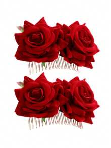 2PCS/1pc Rose Flower Hair Clip Women Rose Flower Hair Accessories Wedding Hair Clip Flamenco Dancer (Red) Valentine's Day Valentines Hair Combs Combs For Hair Side Comb, School Stuff, Head Accessories