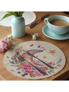 1 Peça Tapete de Refeição da Lua do Ramadã, Tapete de Refeição Redondo Impresso com Lua de Linho, Tapete Isolante Anti-Sujeira, Decoração Simples, Tapete para Refeição Ocidental Adequado para o Ramadã e Decoração Doméstica - Multicolorido - Visão 7