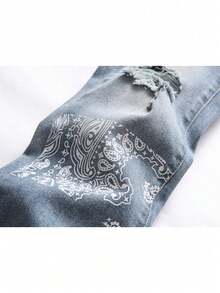 Trajes callejeros de moda Jeans para hombre Pantalones de mezclilla con agujeros perforados de color morado Pantalones ajustados ajustados cómodos Pantalones informales de moda vintage para hombre - Neblina azul - Ver 4