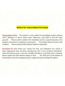 K16双门指纹柜锁，一键解锁，适用于家庭/办公室，小巧ABS智能生物识别锁，适用于文件柜/鞋柜，电池供电（不含AAA电池），安装简便 - 黑色 - 查看 8