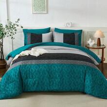7 Piece Queen King Size Comforter Set Teal Blue Boho,Soft Bed In A Bag Bedding Sets Striped Comforters With Plaid Bed Set With Sheets For Wedding Items,Valentines Day Home Bed Room Decor,Easter Gifts,All Season - Teal Blue-1525 - View 8