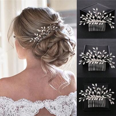 1 pieza Peine de pelo de vidrio elegante, accesorio de cabello para novia y boda, adecuado para todas las estaciones