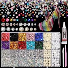 14000Pcs Colorful Flatback Rhinestones And Pearls For Bedazzling Kit, 2-6mm Resin Gems Bedazzling Rhinestone, 4-10mm Flatback Pearls Gems Rhinestones For Crafting DIY Face Makeup - S17 - View 1