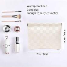 Leather Pocket Cosmetic Bag For Purse,Coin Purse Lipstick Cosmetic Accessories Organizer, Travel Kit Storage Pouch,Waterproof Portable No Zipper Se--Closing Small Makeup Pouch For Women - 粉紅色+白色 - 查看 3