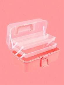 1 pieza Caja de almacenamiento de plástico de 3 capas, Caja de almacenamiento multiusos, Caja de herramientas plegable para el hogar, Caja portátil para manualidades y artesanía, Organizador de suministros de costura, Caja de medicamentos - Rosa - Ver 14