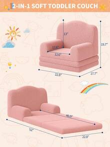 Sofá para niños, 2 en 1, cómodo sofá Plegable para Tumbona, Silla de Espuma para niños con Sherpa Suave, Regalo para niñas y niños (Corona Rosada, Grande) - Rosa - Ver 3