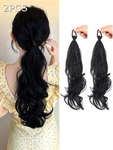 2个装弹力发圈，可缠绕成发髻，打造自然凌乱的辫子马尾辫，多种款式DIY发圈、马尾辫发绳、发圈、橡皮筋、发绳发饰，合成纤维接发马尾辫发髻，凌乱卷曲弹力发髻 - 彩色 - 查看 10