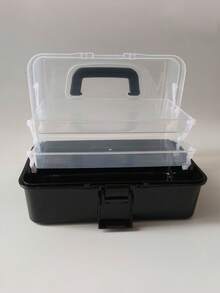 1 pieza Caja de almacenamiento de plástico de 3 capas, Caja de almacenamiento multiusos, Caja de herramientas plegable para el hogar, Caja portátil para manualidades y artesanía, Organizador de suministros de costura, Caja de medicamentos - Rosa - Ver 18