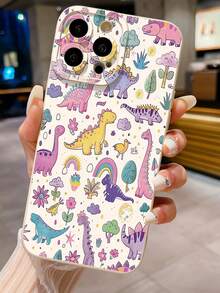 1 pieza Funda de teléfono a prueba de golpes con patrón de dinosaurio múltiple compatible con Apple, Galaxy, Infinix, Redmi, OPPO, VIVO, Realme - Blanco - Ver 2