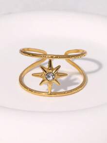 3pcs/Set Minimalist High-End Chic Geometric Star Shaped Adjustable Open Ring, Stainless Steel Gold Plated, Suitable For Women Daily, Party, Date Wear