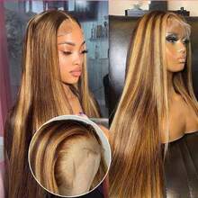 13x6 13x4HD Clear Lace Front Wig, Brazilian Human Blended Hair Straight, Glue-Free - 200% Density Forehead, Pre-Plucked Hairline & Baby Hair, 34 Inches Natural Black, Easy To Wear, No Glue Required - SP4/27 - View 4