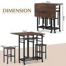 COSTWAY 3 Piece Dining Table Set Extendable Kitchen Table Folding Breakfast Table - Coffee - View 3