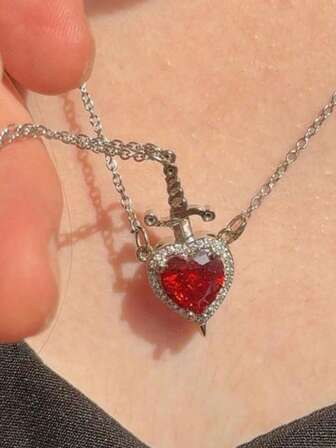 1 set med 2 st hjärt- och svärdhalsband, unikt personligt hiphop-halsband i amerikansk stil med kreativt havshjärthalsband i svärd