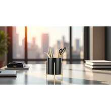 MX  Sturdy Pen Holder Simple And Elegant For Desk Matte Pencil Holder Ceramic Cute Desktop Organizer Brush Holder Cup Black And Gold Plated - Black Gold - View 4