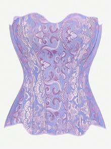 胸衣式束身胸衣，提花胸部支撑上衣，无肩带提拉设计，复古塑身衣，束腰带，下胸式束身胸衣，系带可调节 - 淡紫色 - 查看 1