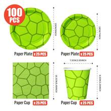 1 Set Of 25 Guests Disposable Party Supplies, Includes Turtle Shell Patterned Plates, Napkins, Cups - Suitable For Birthday, Wedding, Theme Party, Family Picnic - Multicolor - View 2