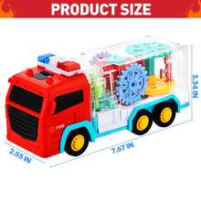 Fire Truck For Children Aged 3-5, Light-Up Sensory Car Toy, LED Transparent Crash Car With Rotating Gears, Cool Lights And Music, Birthday Gift For Boys And Girls. - Xe cứu hỏa Gear - Xem 2