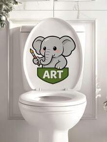 1pc Elephant Toilet Sticker - Cute Elephant Toilet Lid Sticker And Wall Decal, Add Fun And Vitality To Your Bathroom, Bring A Charming Atmosphere! - Fine - View 1