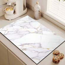 1pc White Marble Print Kitchen Counter Mat, Dish Drying Mat, Coffee Bar Mat, Kitchen Countertop Mat, Drainage Mat, Utensil Drying Mat, Suitable For Kitchen, Dining Room, Patio Dining Table Decor, Kitchen Supplies - Multicolor - View 24