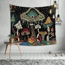 1 Peça Tapeçaria Decorativa de Parede Colorida, Tapeçaria com Padrão de Arte Cartoon Abstrata, Adequada para Quarto, Sala de Estar, Dormitório, Decoração de Festa de Halloween, Lavável, Tamanho: 79x58 Polegadas, Tapeçaria Grande de Fibra de Poliéster, Acessórios Incluídos. - B - Visão 3