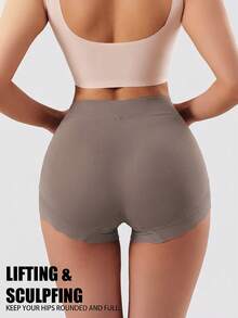 High Waist Tummy Control Shaping Briefs For Women Seamless Butt Lifting Lace Slimming Shapewear - Camel - View 4
