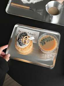1 Pc Stainless Steel Tray, Kitchen Breakfast Plate, Bread Baking Tray, Silver Square Dish For Coffee Fruit Cake Dessert Snack Sushi BBQ Beverage Tea Cup, Suitable For Kitchen, Restaurant, Party, Banquet, Festival - Silver - View 3