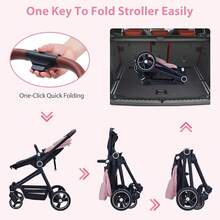 carriola convertible para bebé, carriola de bebé de paisaje alto, modo moisés, silla de paseo ajustable, plegable de aleación de aluminio antigolpes para recién nacido - Rosa - Ver 5