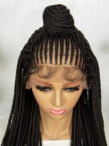 A ANYTIME 26 Inch Black Bohemian Braided Wig, Curly Ends, Heat Resistant Synthetic Fiber, Breathable Cap, Suitable For All Women, Fashionable African Curly Hairstyle, Multifunctional Wig - Elegant Wig