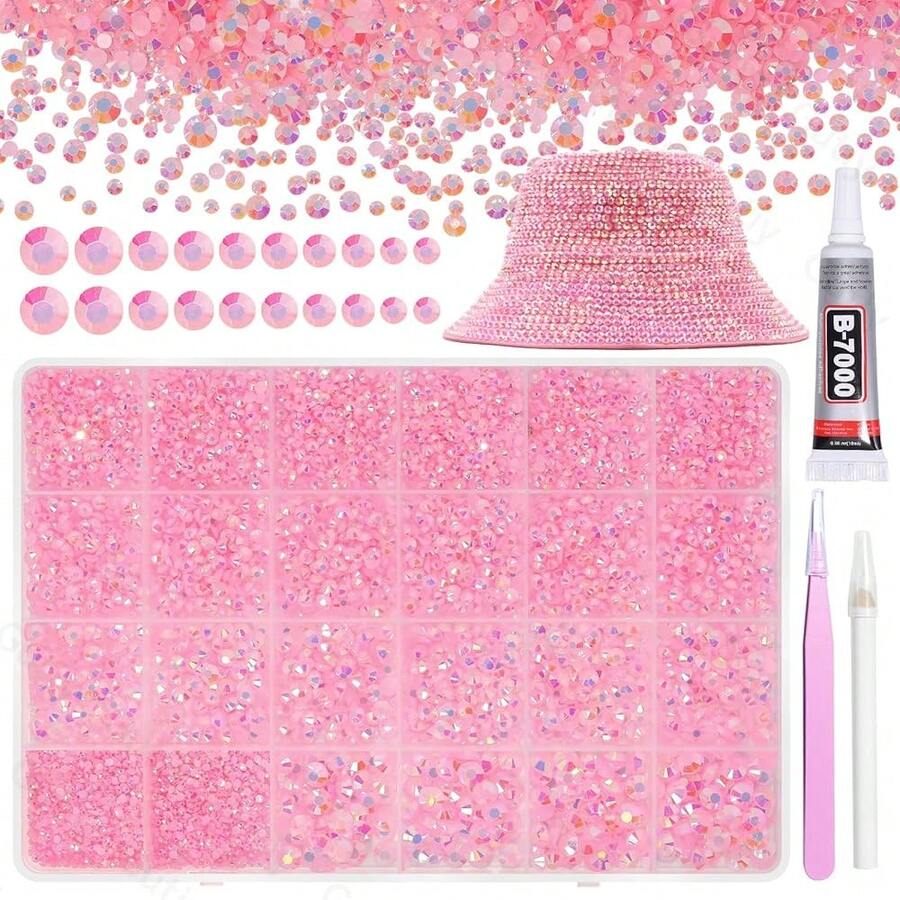 21000Pcs Light Pink Rhinestones For Bedazzling Kit, Mix Sizes Jelly Bedazzling Resin Gems, Pink AB Gems Bedazzling For Crafting, Flatback Resin Rhinestones For Craft DIY Face Makeup - S17 - 查看 1