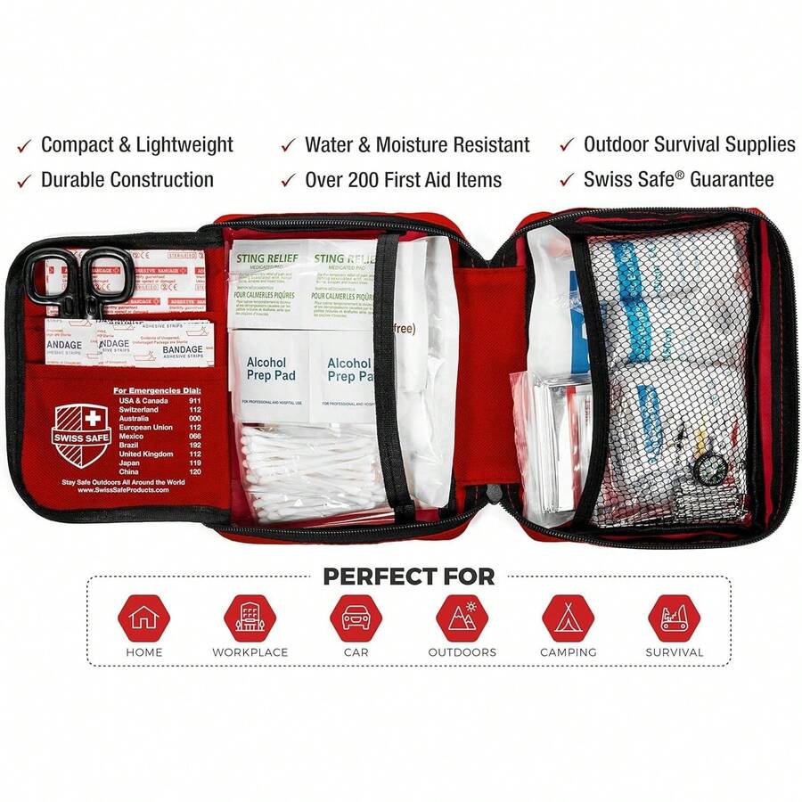 Kit de primeros auxilios profesional de 200 piezas para el hogar, el coche o el trabajo: Suministros médicos de emergencia para camping, caza, senderismo al aire  supervivencia - 1 - Ver 1